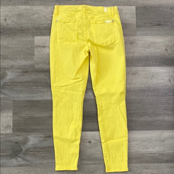 7 For All Mankind Yellow Skinny Jeans 29 Zip Fly Mid Rise Stretch Womens Denim - Picture 2 of 12